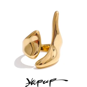 Yhpup New Casting PVD Plated Stainless Steel Metal Geometric Adjustable Creative Ring Women Daily Fashion Jewelry Accessories